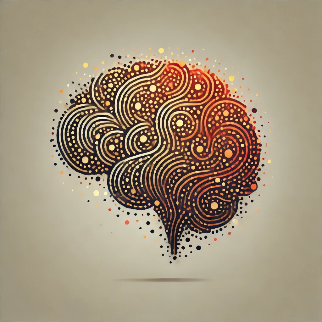 A detailed logo featuring many tiny dots coming together to form the shape of a brain.